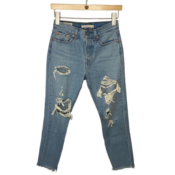 Levi's Big E Reproduction Wedgie Distressed Raw Hem Jeans - Women's Size 25 - Picture 1 of 5